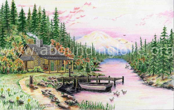 26 Stone Cabin By Dock With Mountains